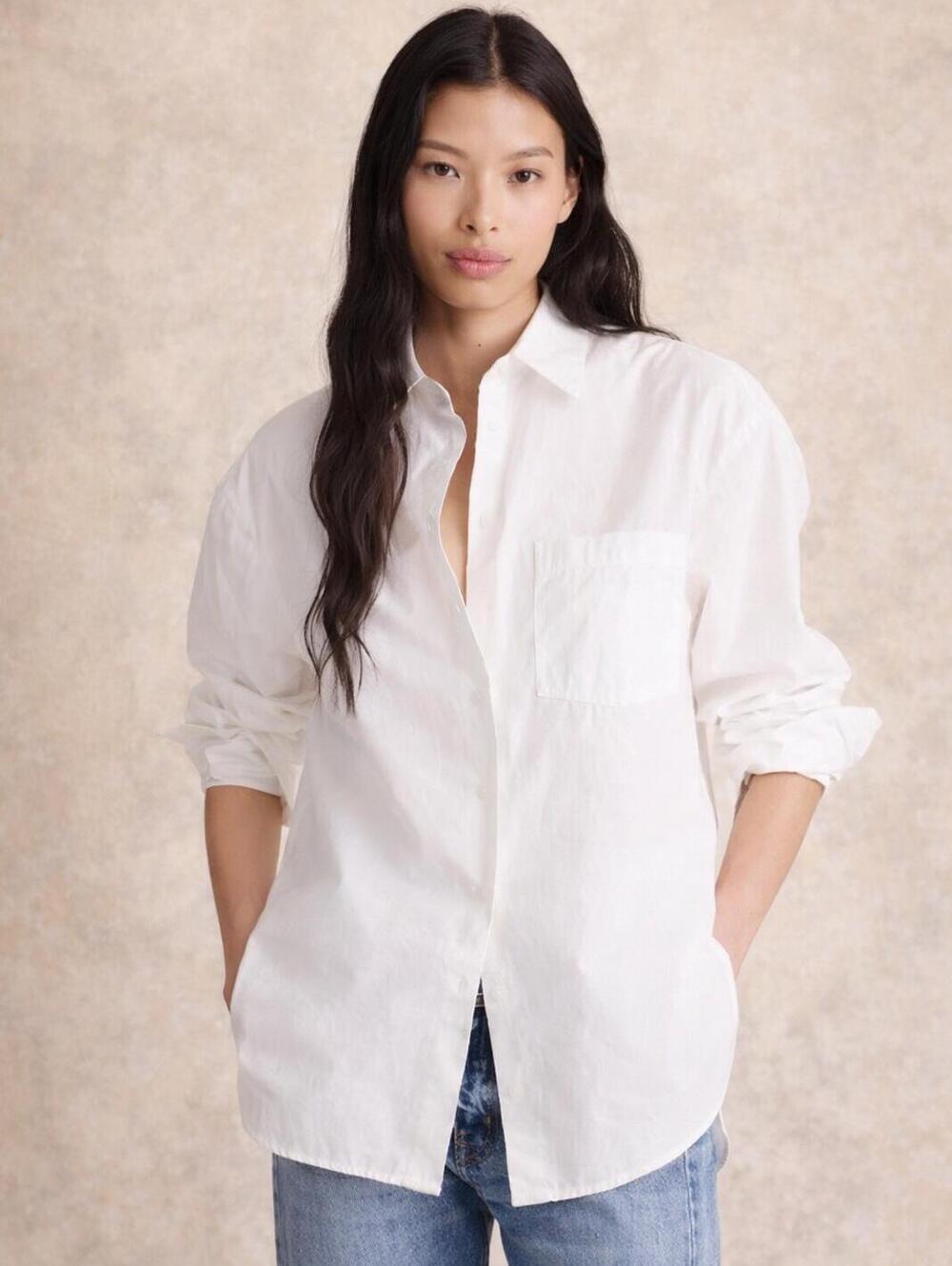 Madewell Easy Shirt XS White Oversized Cotton Button Down Preppy Chic S M